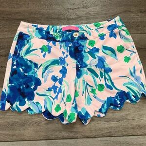 Lilly Pulitzer Blue and Green Floral High Waist Scalloped Shorts